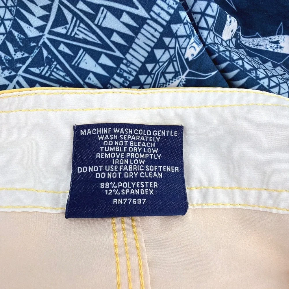 AFTCO Board Shorts Mens 36 Yellow Blue Fish Print Hybrid Performance Swim Trunks
